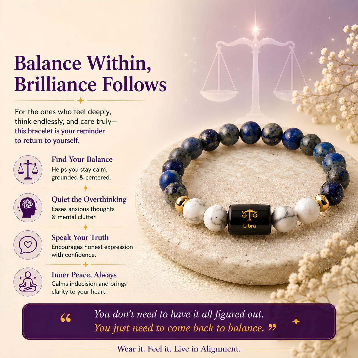 Libra Zodiac Bracelet — Lapis Lazuli & Howlite (Tula Rashi)