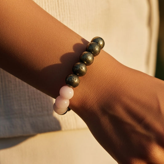 Pyrite and Rose Quartz Bracelet Combo | AAA Quality