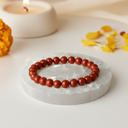 Red Jasper Bracelet + Raw Selenite Plate Combo