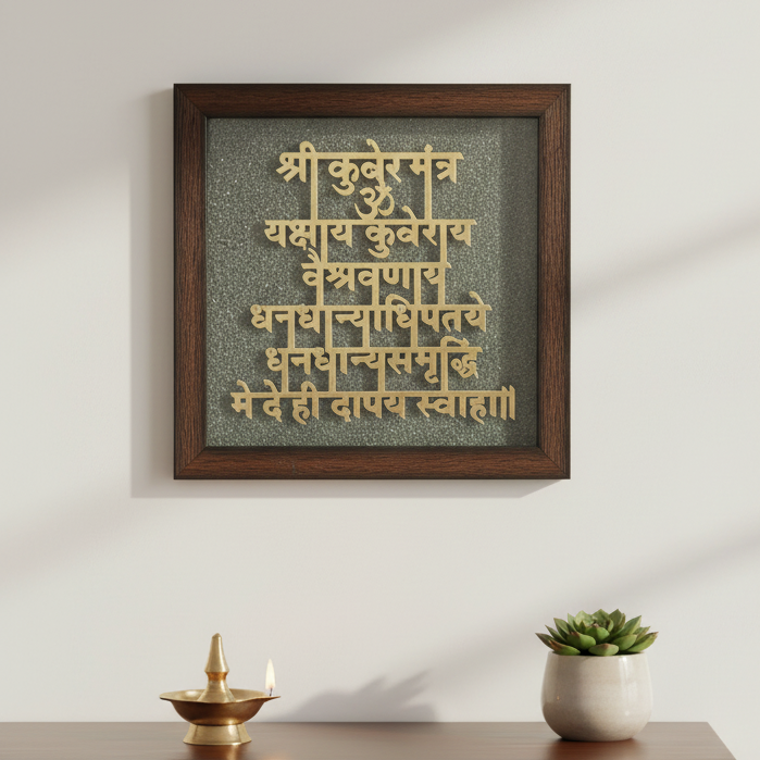 Shree Kuber Mantra Frame on Raw Pyrite