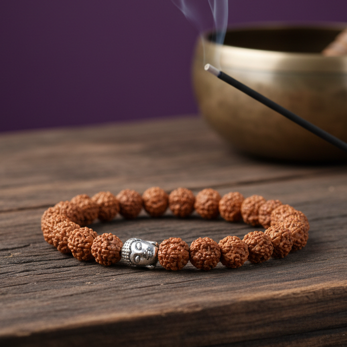 5 Mukhi Rudraksha Bracelet with Buddha Charm for Peace, Focus & Balance