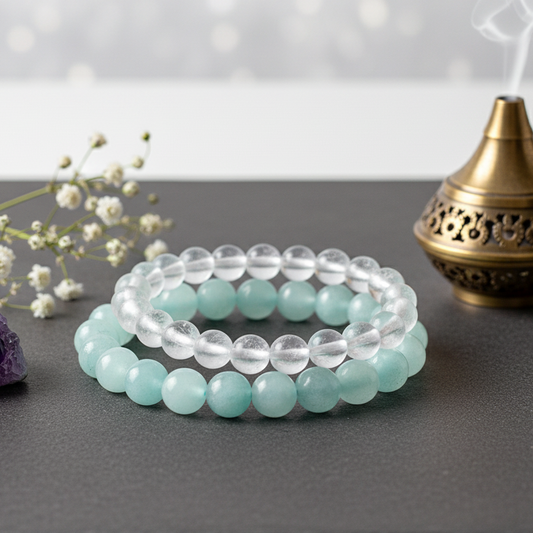 Ocean Calm Bracelet – Aquamarine & Clear Quartz Combo