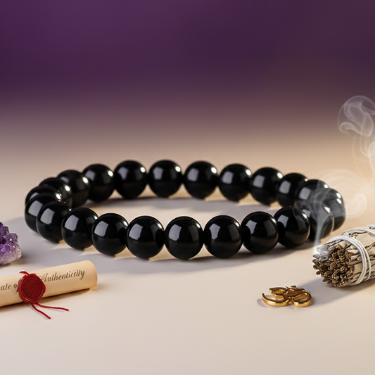 Black Tourmaline Crystal Bracelet for Grounding & Protection | Certified Gemstone | 8mm Beads