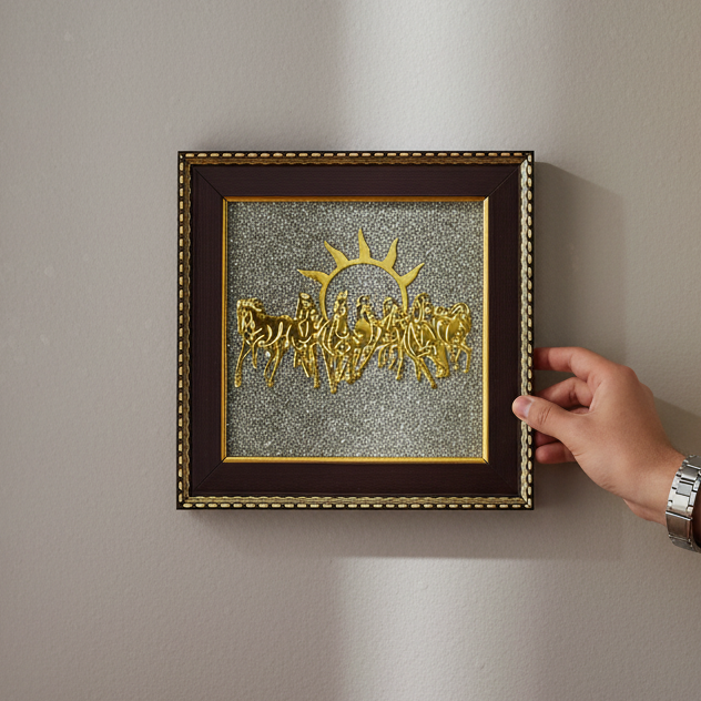 7 Horses Sun Frame on Raw Pyrite