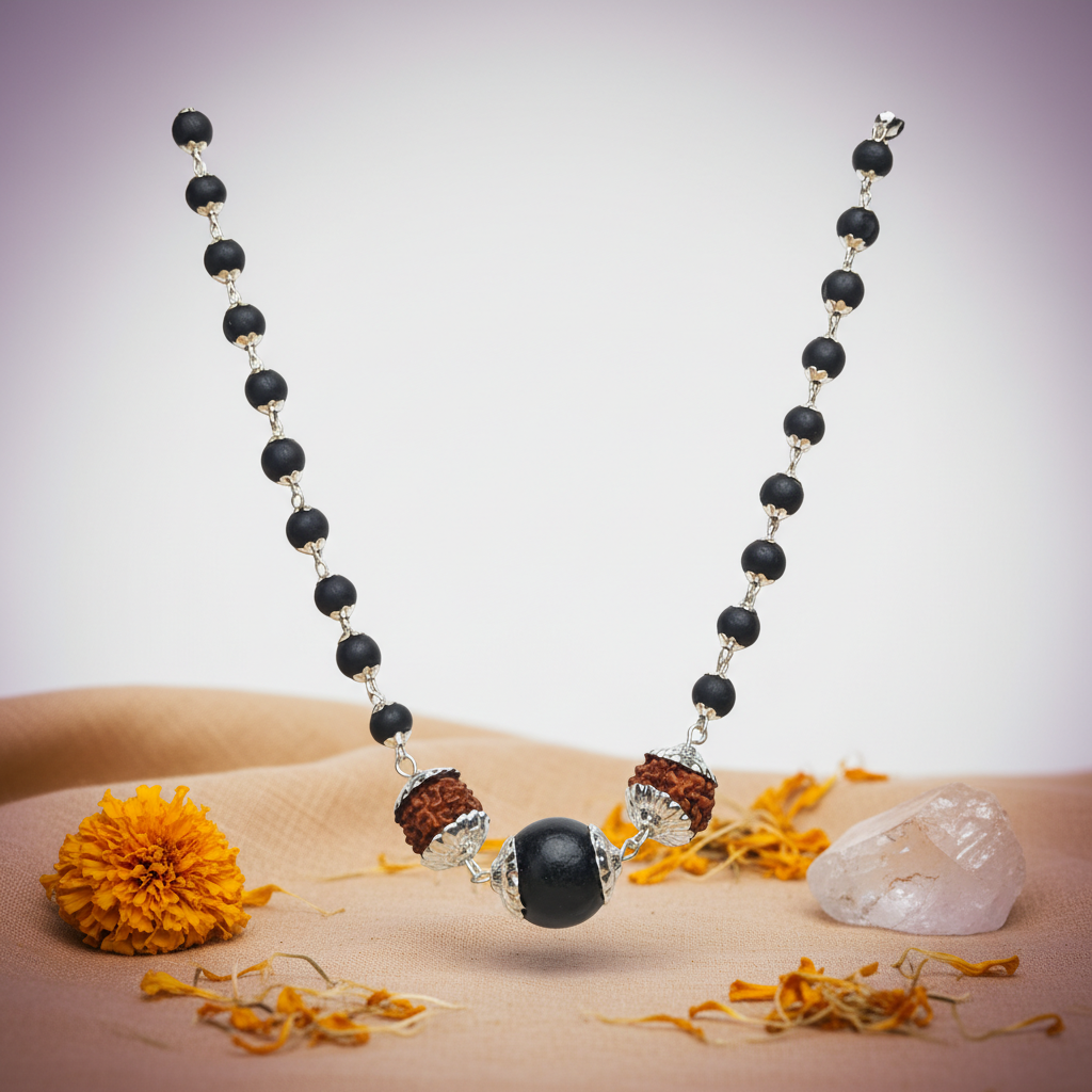Karungali & Rudraksha Bead Cap Mala — Spiritual Protection, Focus & Energy