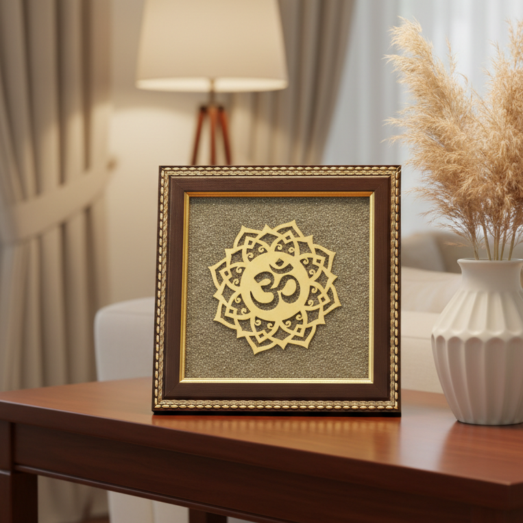 Om Symbol Raw Pyrite Frame