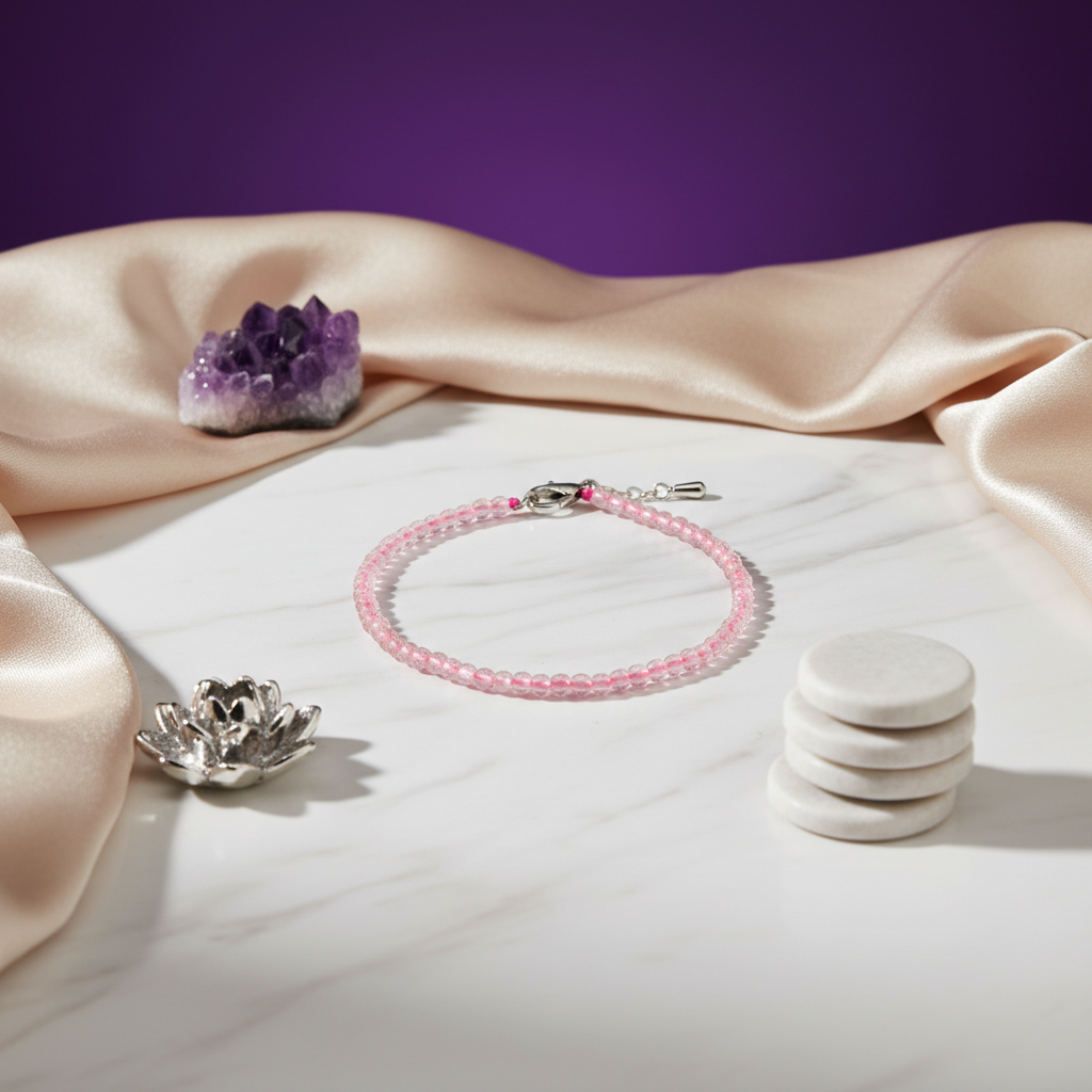 Rose Quartz Stone Anklet (2mm)