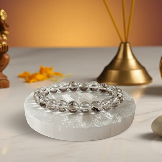 Clear Quartz Bracelet with Raw Selenite Plante Combo