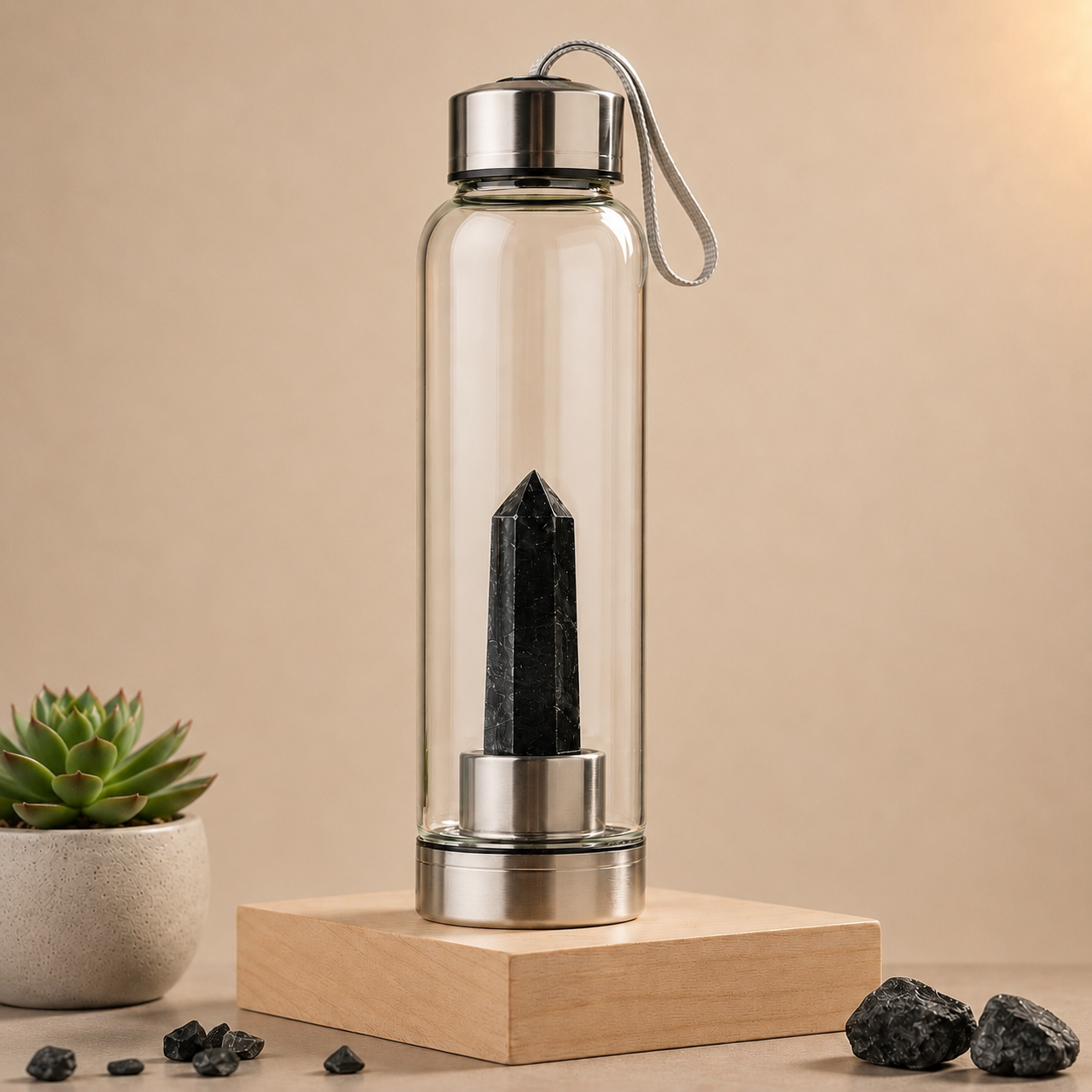 Black Tourmaline Crystal Water Bottle