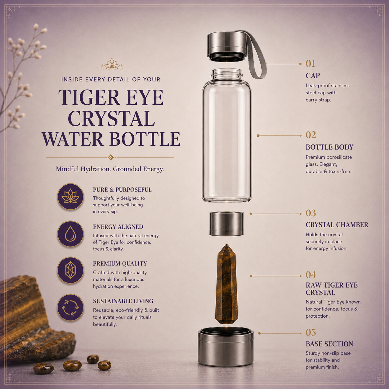 Tiger Eye Crystal Water Bottle