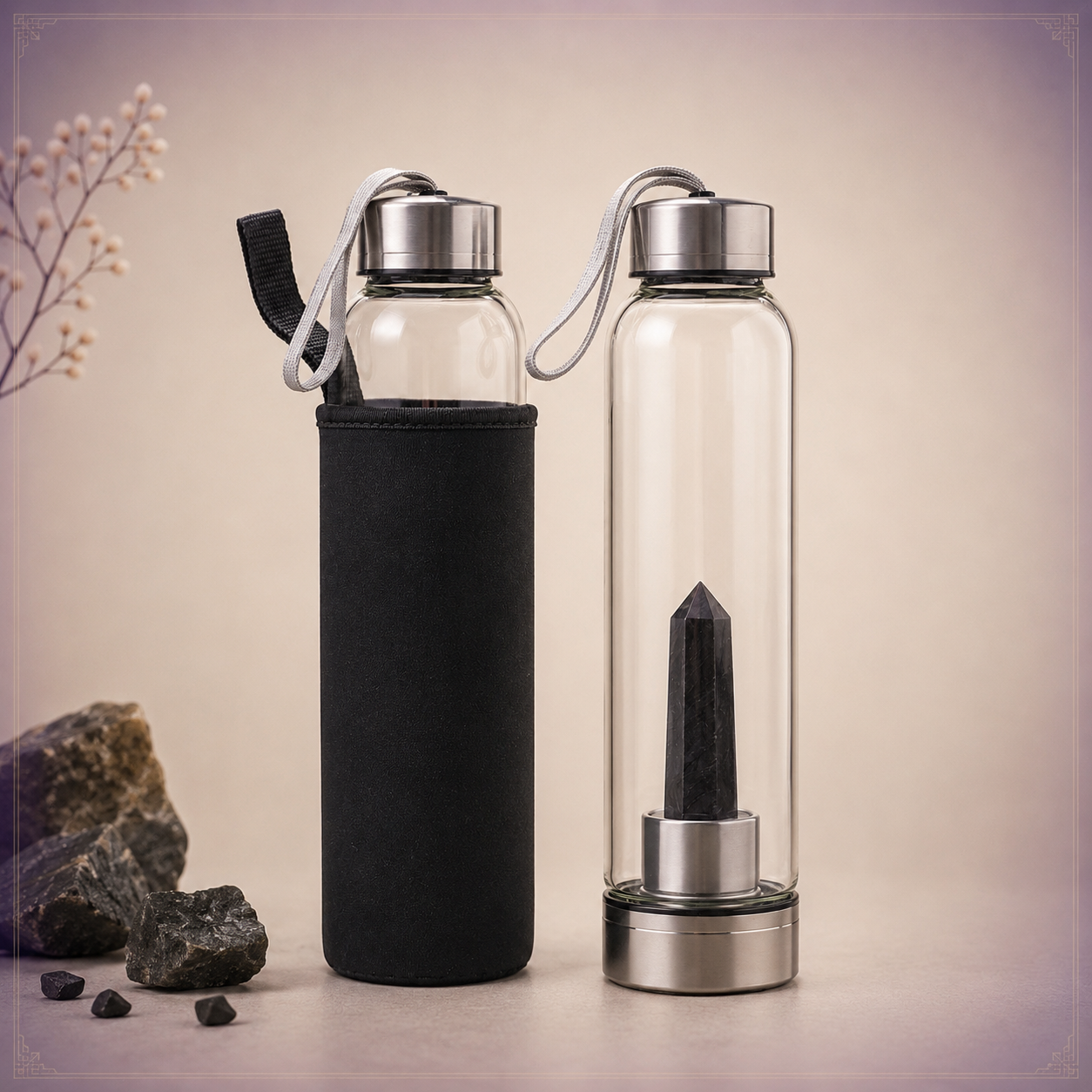Black Tourmaline Crystal Water Bottle