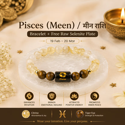 Pisces Zodiac Bracelet — Citrine & Tiger Eye (Meen Rashi)