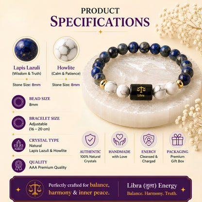 Libra Zodiac Bracelet — Lapis Lazuli & Howlite (Tula Rashi)