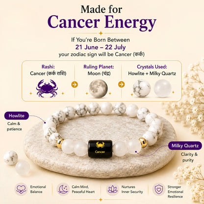 Cancer Zodiac Bracelet — Howlite & Milky Quartz (Kark Rashi)