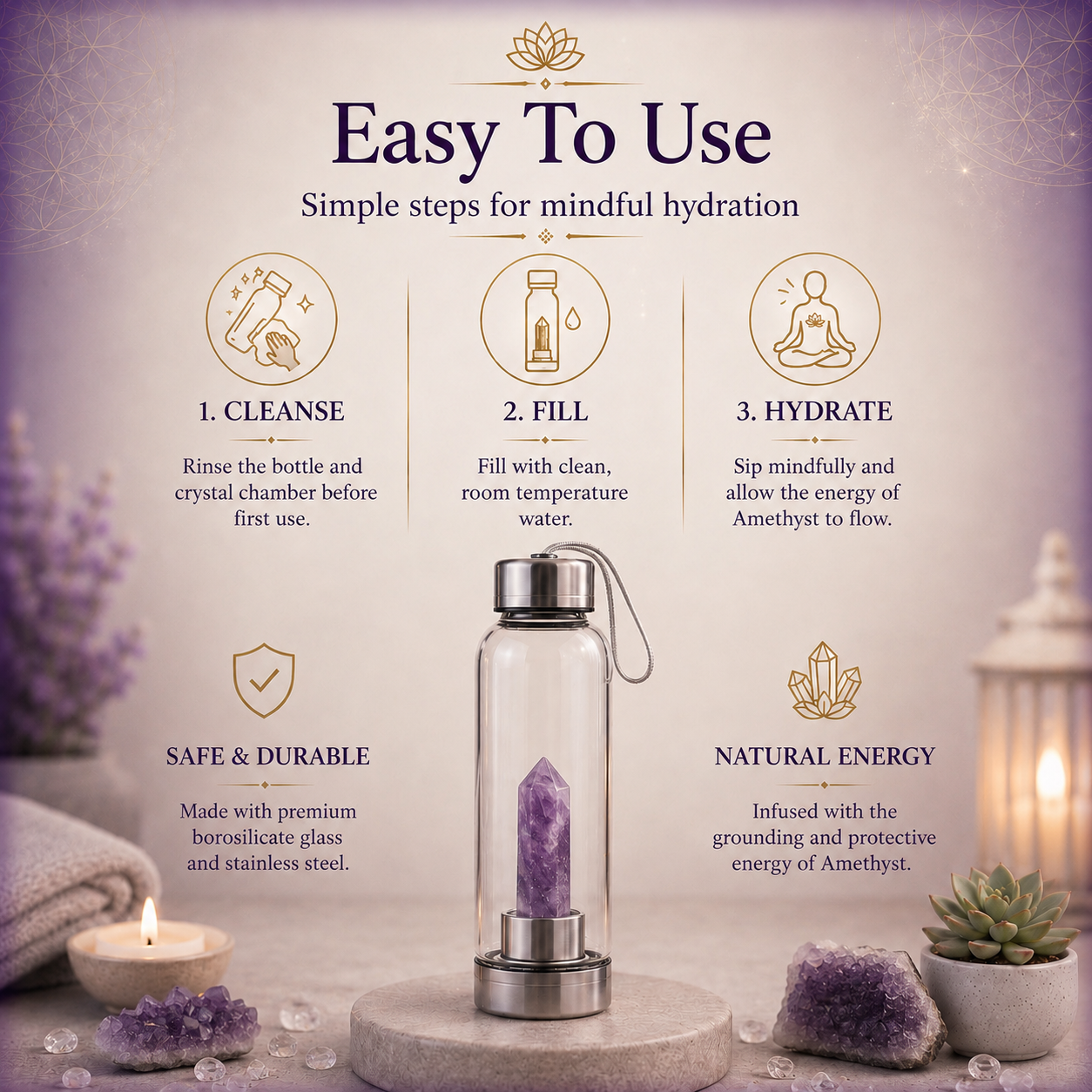 Amethyst Crystal Water Bottle