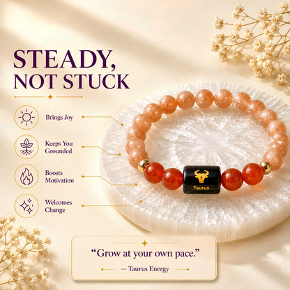 Taurus Zodiac Bracelet — Sunstone & Carnelian (Vrishabh Rashi)