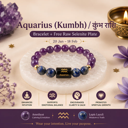 Aquarius Zodiac Bracelet — Amethyst & Lapis Lazuli (Kumbh Rashi)