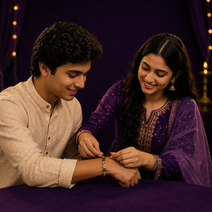 Dhanyog Crystal Rakhi – Pyrite, Tiger Eye & Green Aventurine Bracelet Rakhi for Brother
