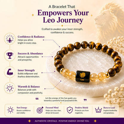 Leo Zodiac Bracelet — Tiger Eye & Citrine (Singh Rashi)