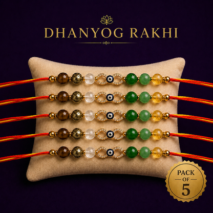 Dhanyog Crystal Rakhi – Pyrite, Tiger Eye & Green Aventurine Bracelet Rakhi for Brother