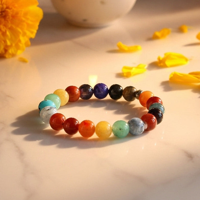 Certified 7 Chakra Bracelet with Natural Stones | Balances Energy & Promotes Harmony