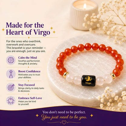 Virgo Zodiac Bracelet — Carnelian & Milky Quartz (Kanya Rashi)