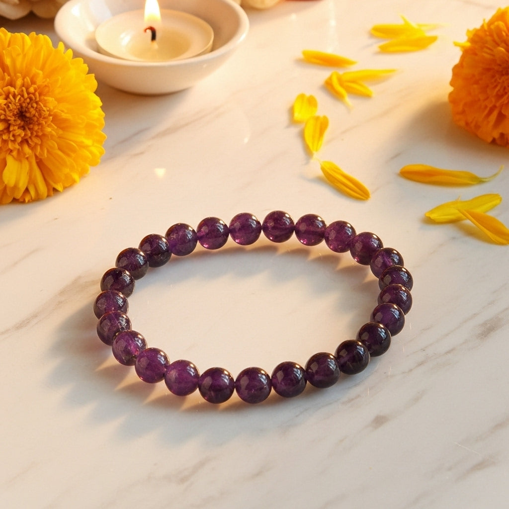 Certified Amethyst Bracelet | For Stress Relief, Intuition & Positive Energy