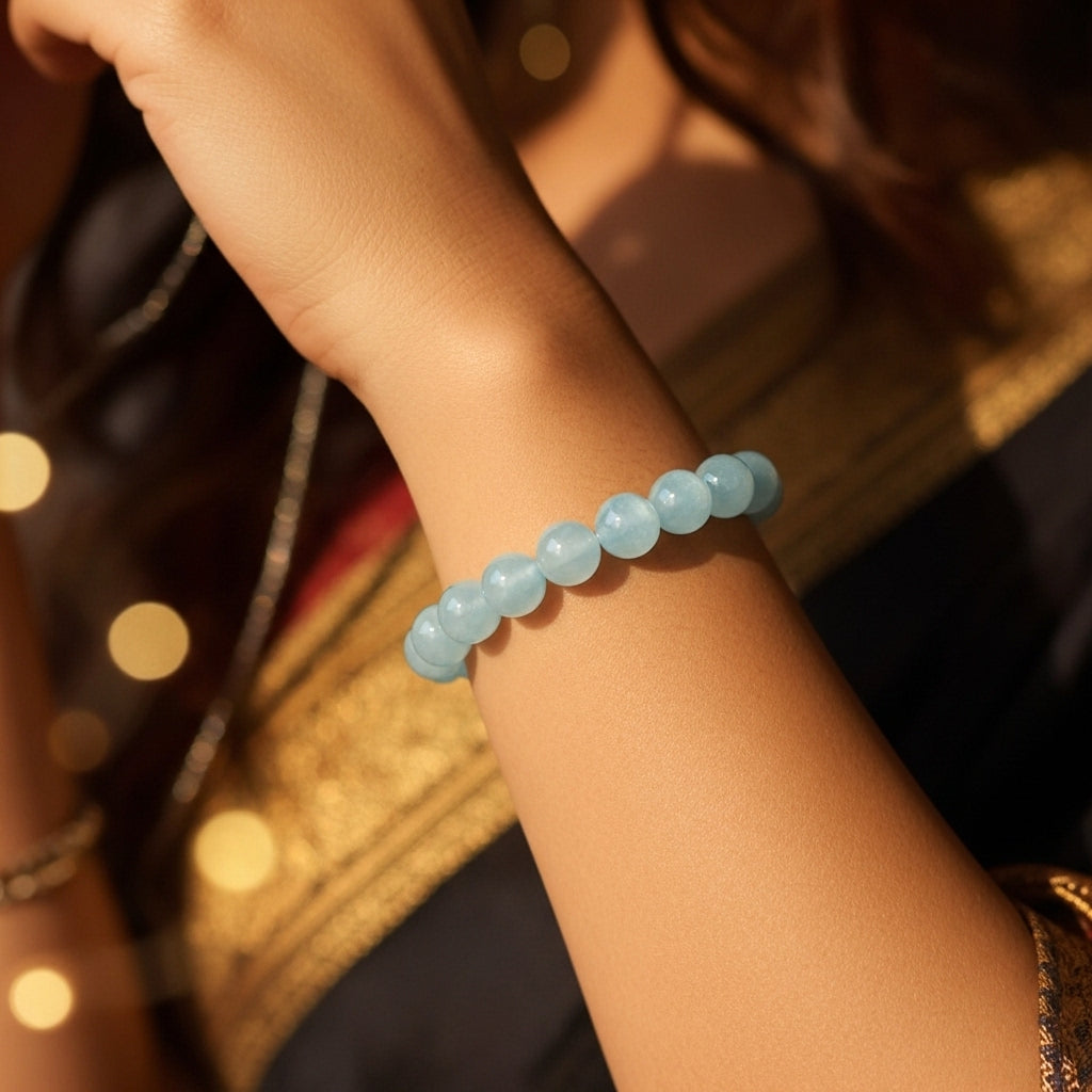 Aquamarine Round Beads Bracelet