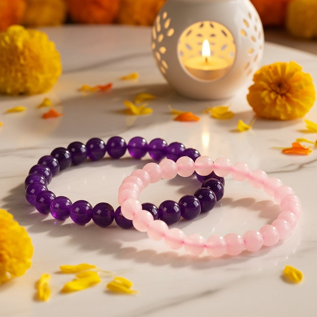 Rose Quartz & Amethyst Bracelet Combo