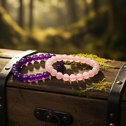 Rose Quartz & Amethyst Bracelet Combo
