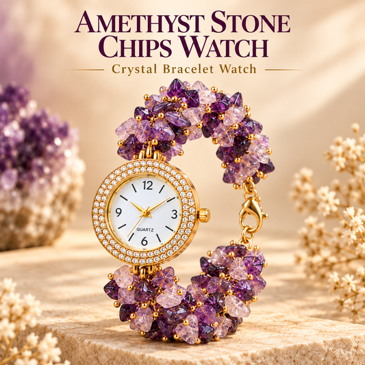 Amethyst Stone Chips Watch | Crystal Bracelet Watch for Women