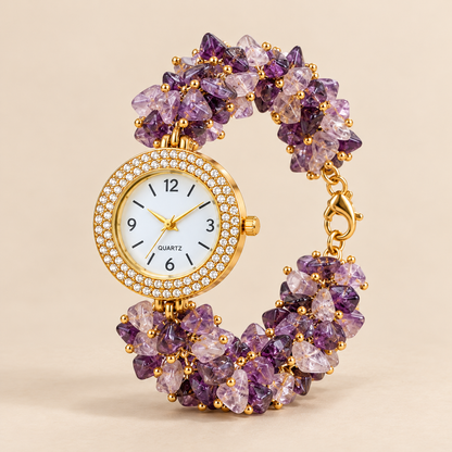 Amethyst Stone Chips Watch | Crystal Bracelet Watch for Women