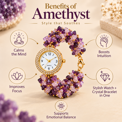Amethyst Stone Chips Watch | Crystal Bracelet Watch for Women