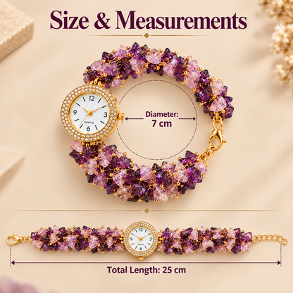 Amethyst Stone Chips Watch | Crystal Bracelet Watch for Women