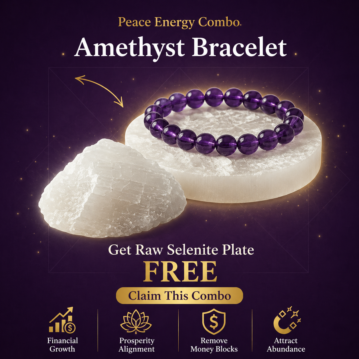 Amethyst Bracelet + Free Raw Selenite Plate