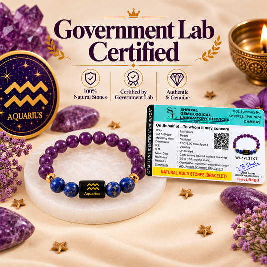 Aquarius Zodiac Bracelet — Amethyst & Lapis Lazuli (Kumbh Rashi)