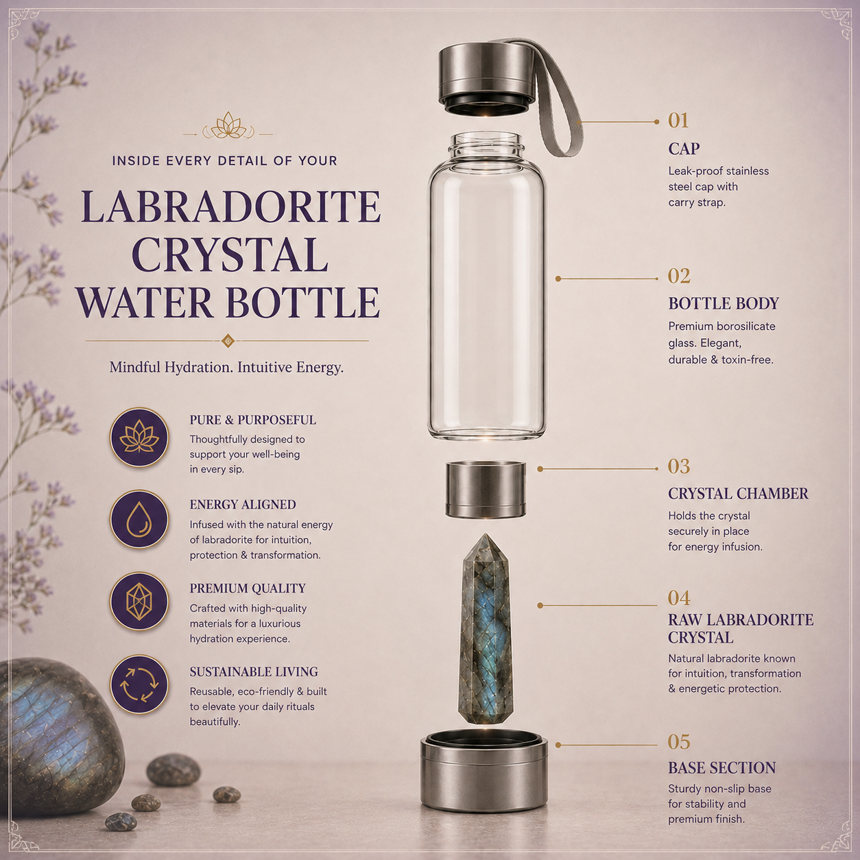 Labradorite Crystal Water Bottle