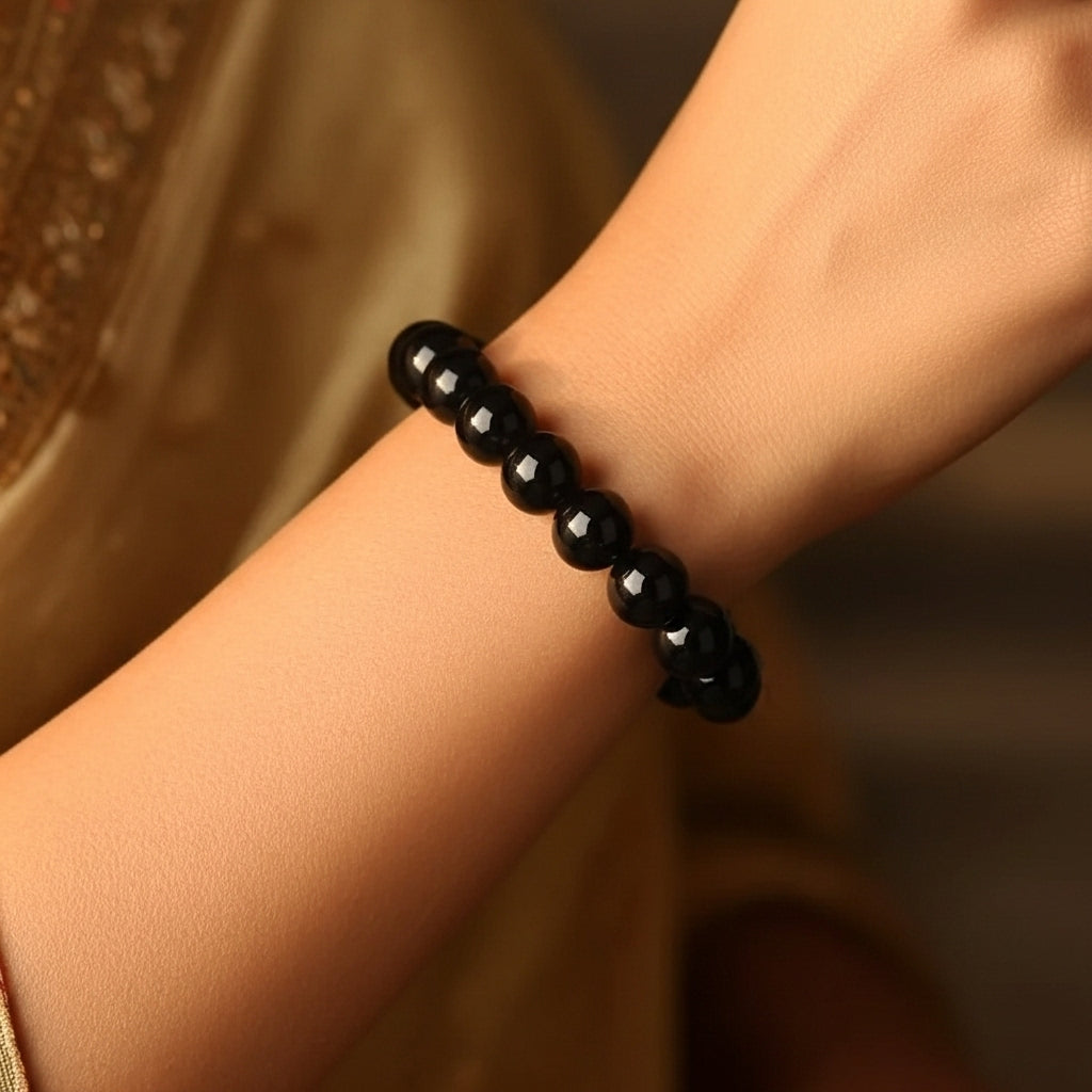 Black Tourmaline Crystal Bracelet for Grounding & Protection | Certified Gemstone | 8mm Beads