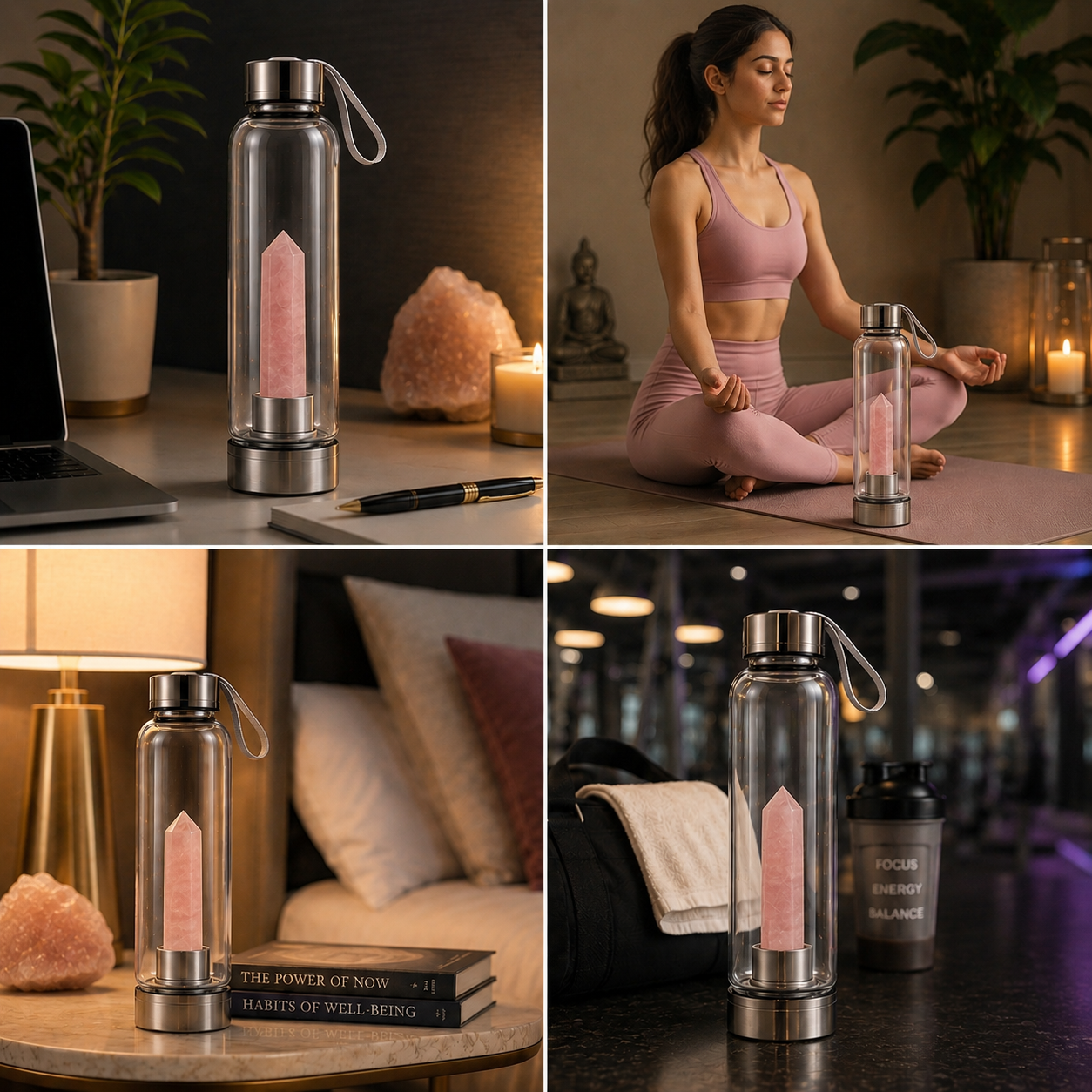 Rose Quartz Crystal Water Bottle