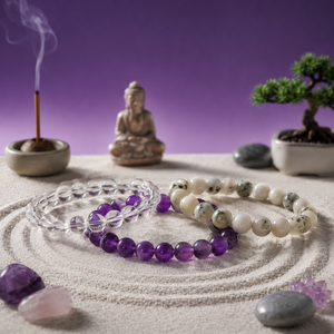Moonstone, Clear Quartz & Amethyst Bracelet