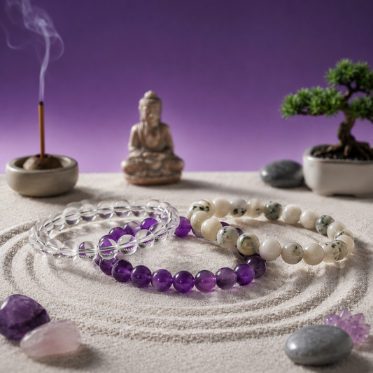 Moonstone, Clear Quartz & Amethyst Bracelet