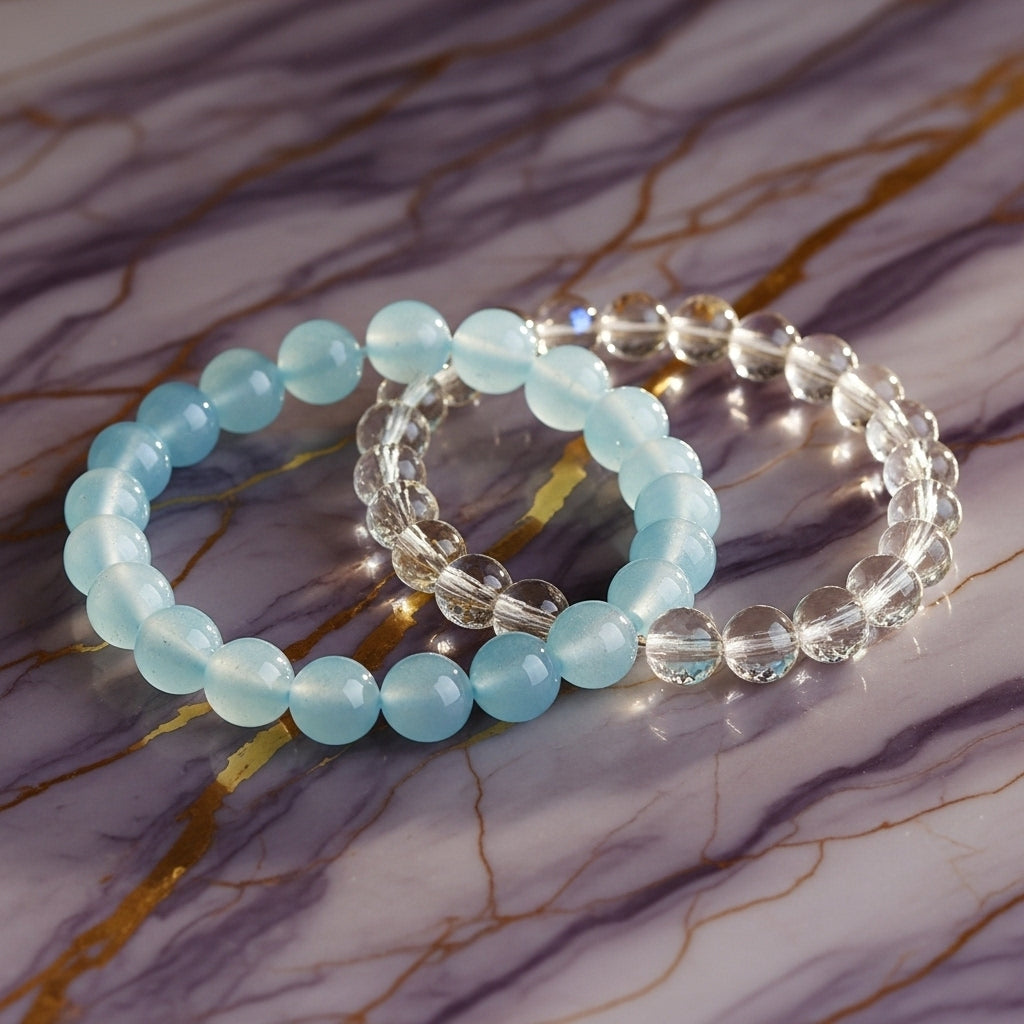 Ocean Calm Bracelet – Aquamarine & Clear Quartz Combo