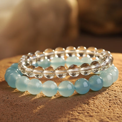 Ocean Calm Bracelet – Aquamarine & Clear Quartz Combo