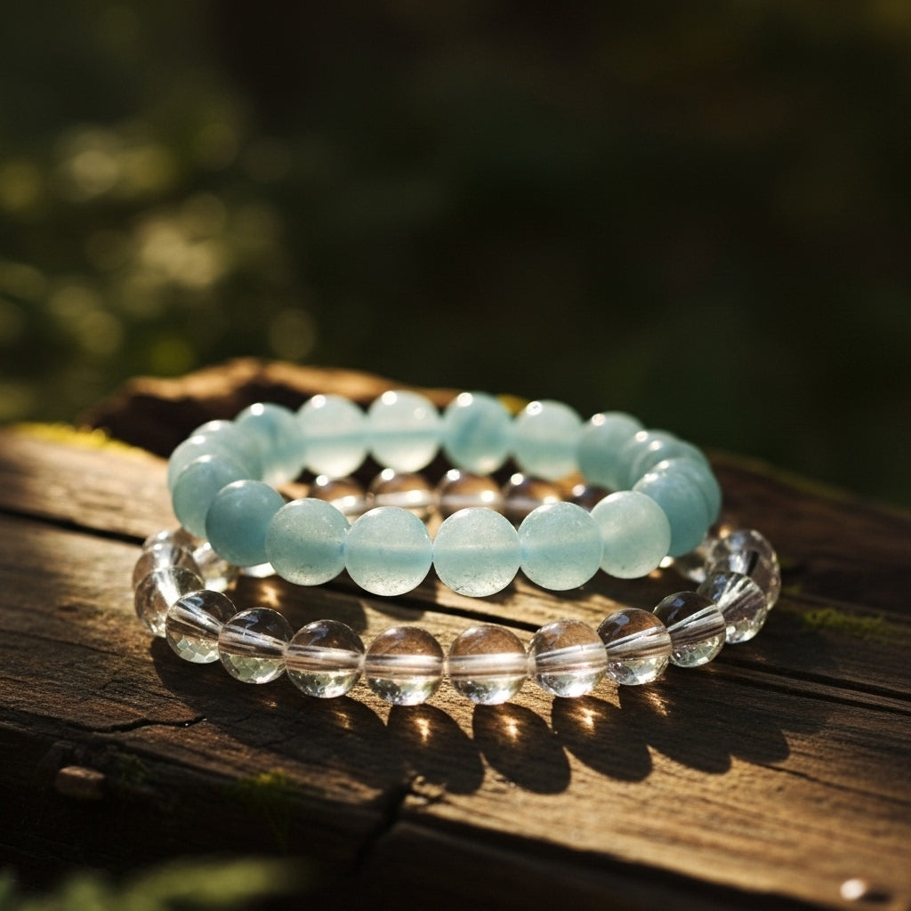 Ocean Calm Bracelet – Aquamarine & Clear Quartz Combo