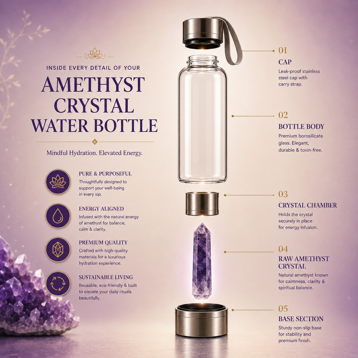 Amethyst Crystal Water Bottle