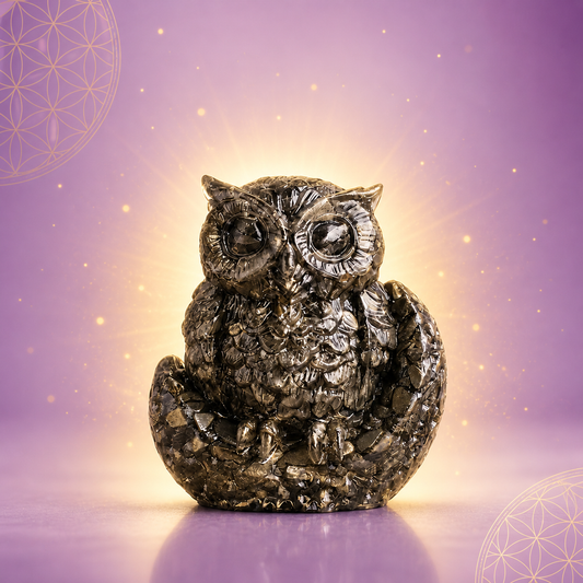 Raw Pyrite Owl Figurine for Protection, Wealth & Home Décor