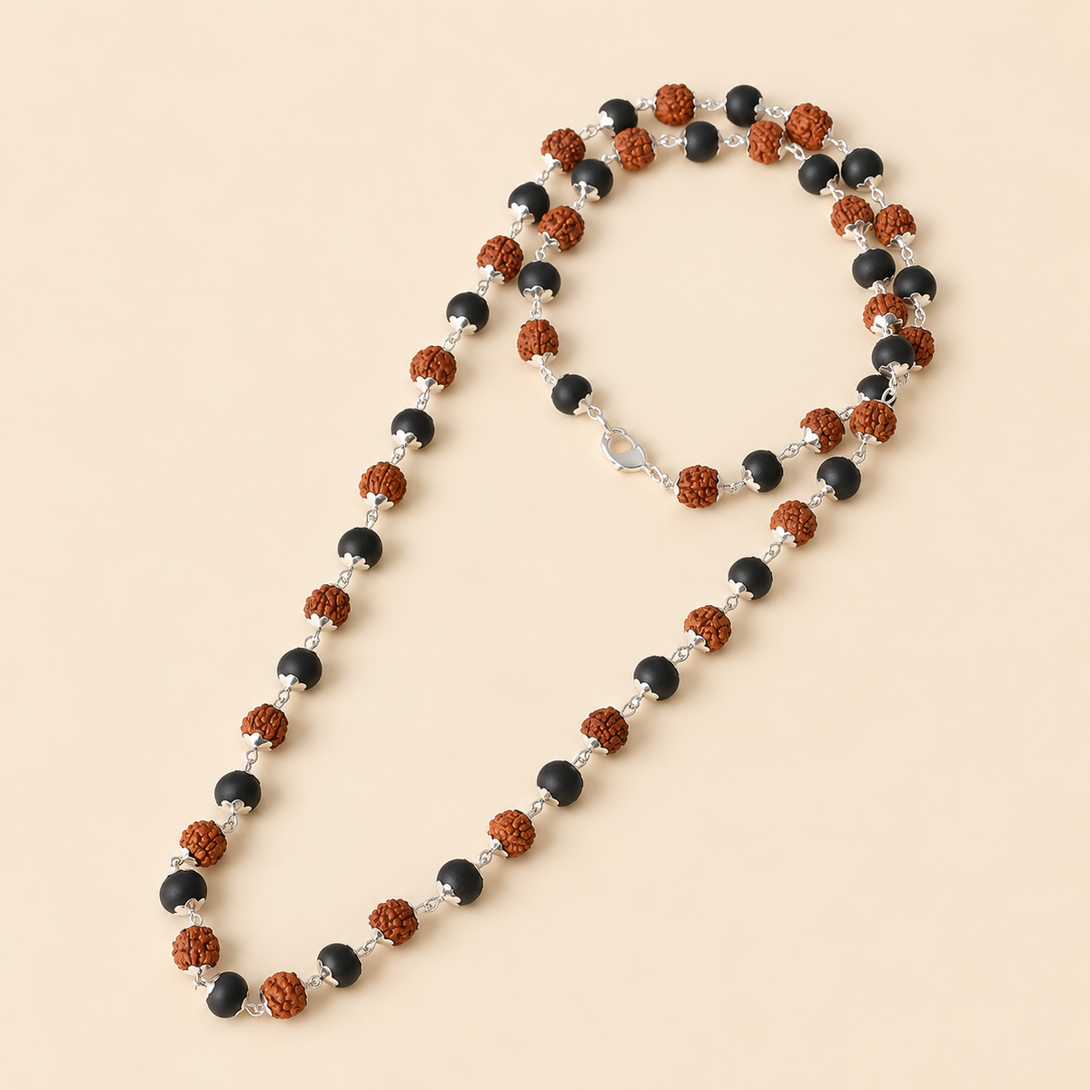 Kailash Kavach Rudraksha & Karungali Mala with Silver Capping