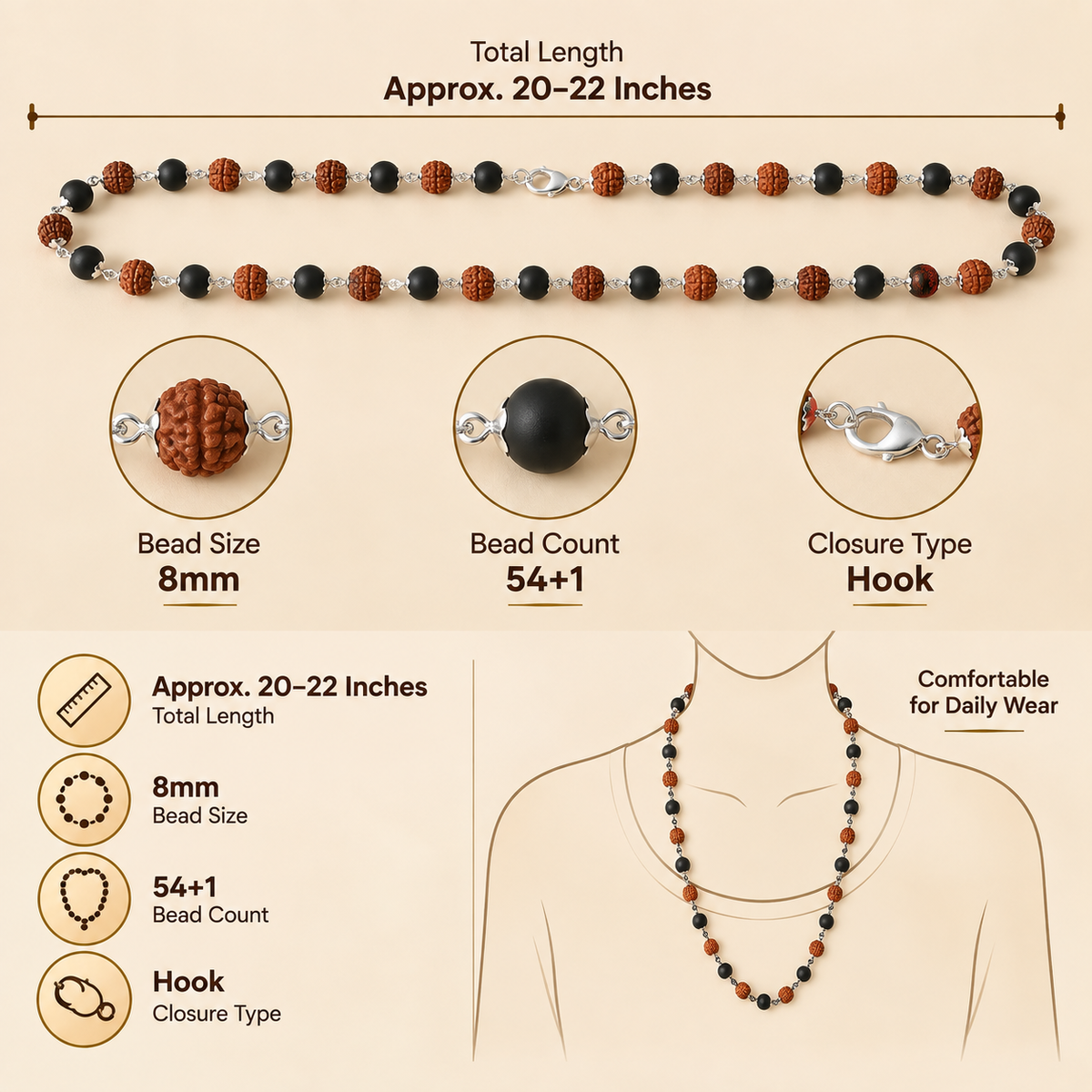 Kailash Kavach Rudraksha & Karungali Mala with Silver Capping