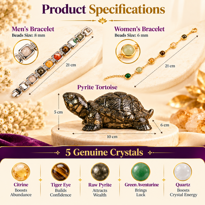 Metal Dhanyog Couple Combo with Pyrite Tortoise | Prosperity Set