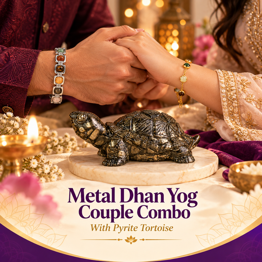 Metal Dhanyog Couple Combo with Pyrite Tortoise | Prosperity Set